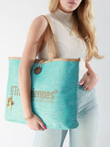 Schoudertas Panama Papier Les tropeziennes Groen panama TZ01-vue-porte