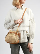 Cross Body Tas Le Mini Romy Leder En Raffia Gerard darel Beige raphia E454-vue-porte
