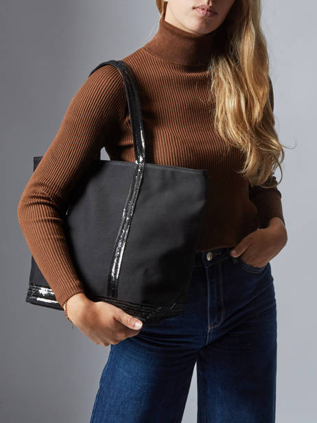 Handtas Cabas Katoen Vanessa bruno Zwart cabas 1V40378 ander zicht 1