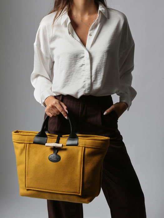 Longchamp Le roseau toile duffle coat Handtas Geel