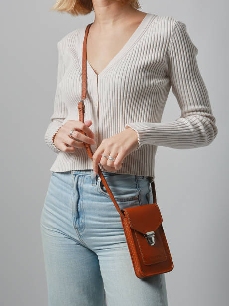 Telefoontas Leder Paul marius Bruin vintage TELEPHON ander zicht 1